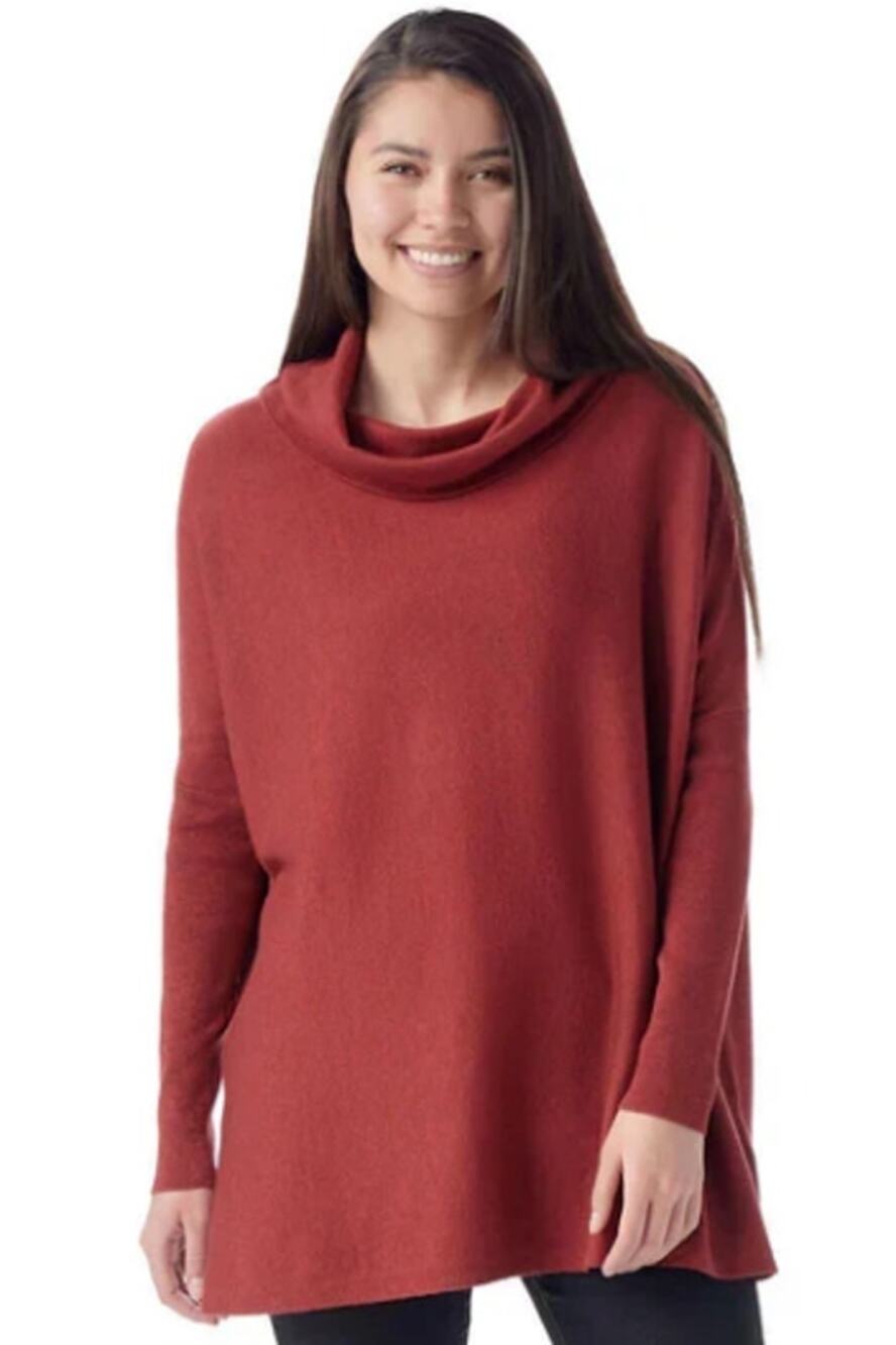 Smartwool XL Edgewood Poncho Wool Blend Cowl Neck Dolman Sweater Maroon Burgundy